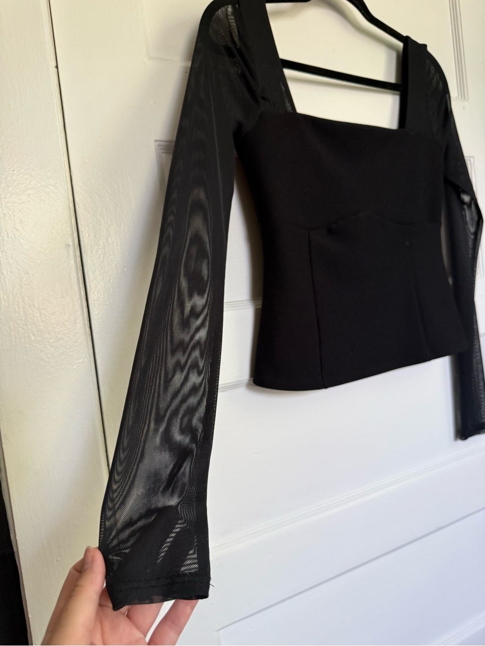 Abercrombie & Fitch Black Square-Neck Long Mesh Sleeve Top Witchy Corset Sz M - Picture 5 of 8